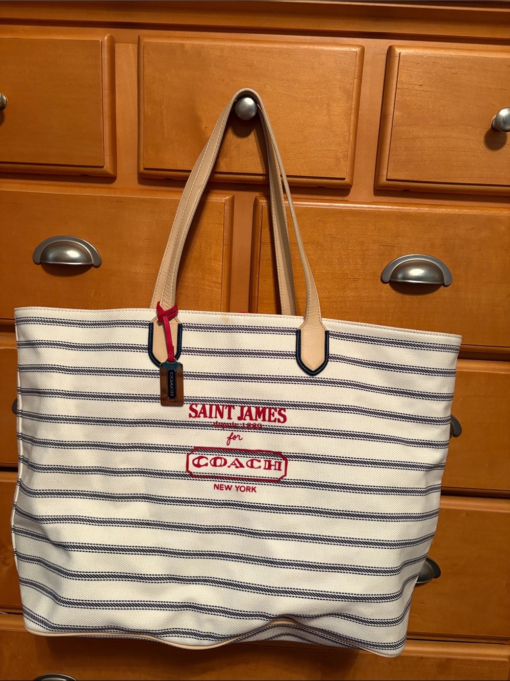 Saint James for Coach Striped Canvas Tote in White, Navy & Red